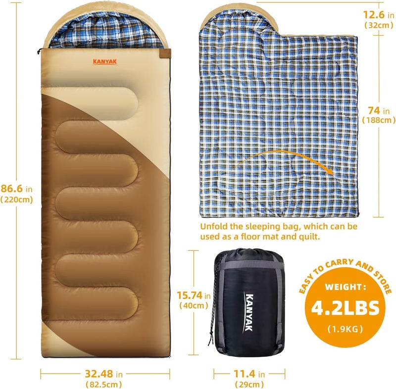 Kanyak Camping Sleeping Bag, 32℉ Sleeping Bags for Adults Kids Teens Cold Weather Warm Sleeping Bag Winter for 3-4 Season Camping, Camping Gear Equipment, Traveling, and Outdoors - Image 2